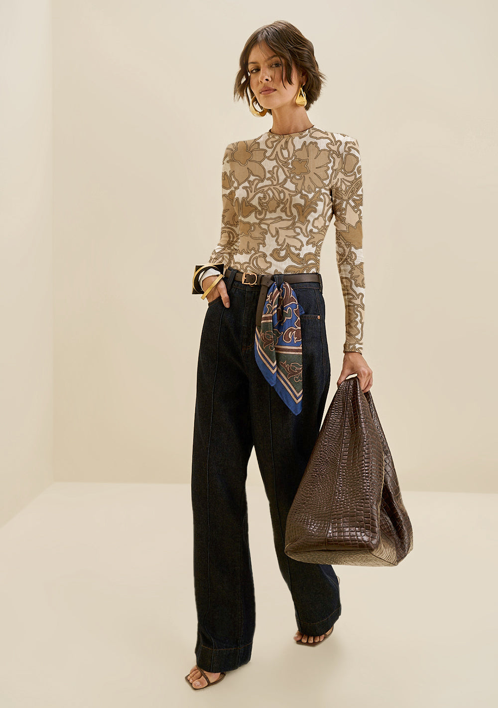 Jeans Wide Tiro Alto