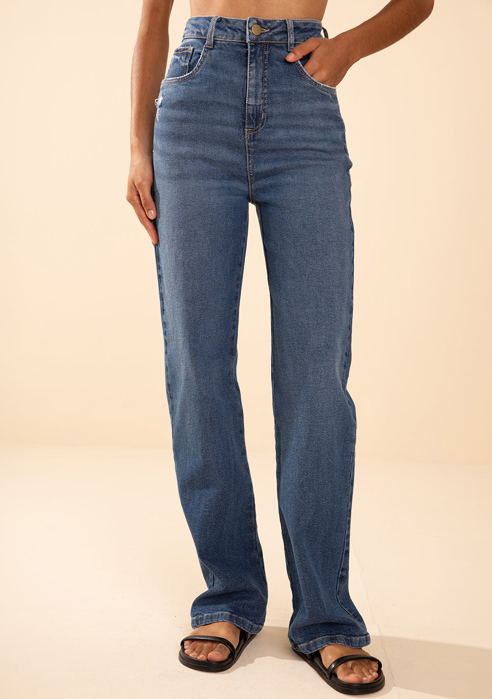 Jeans Wide Tiro Alto