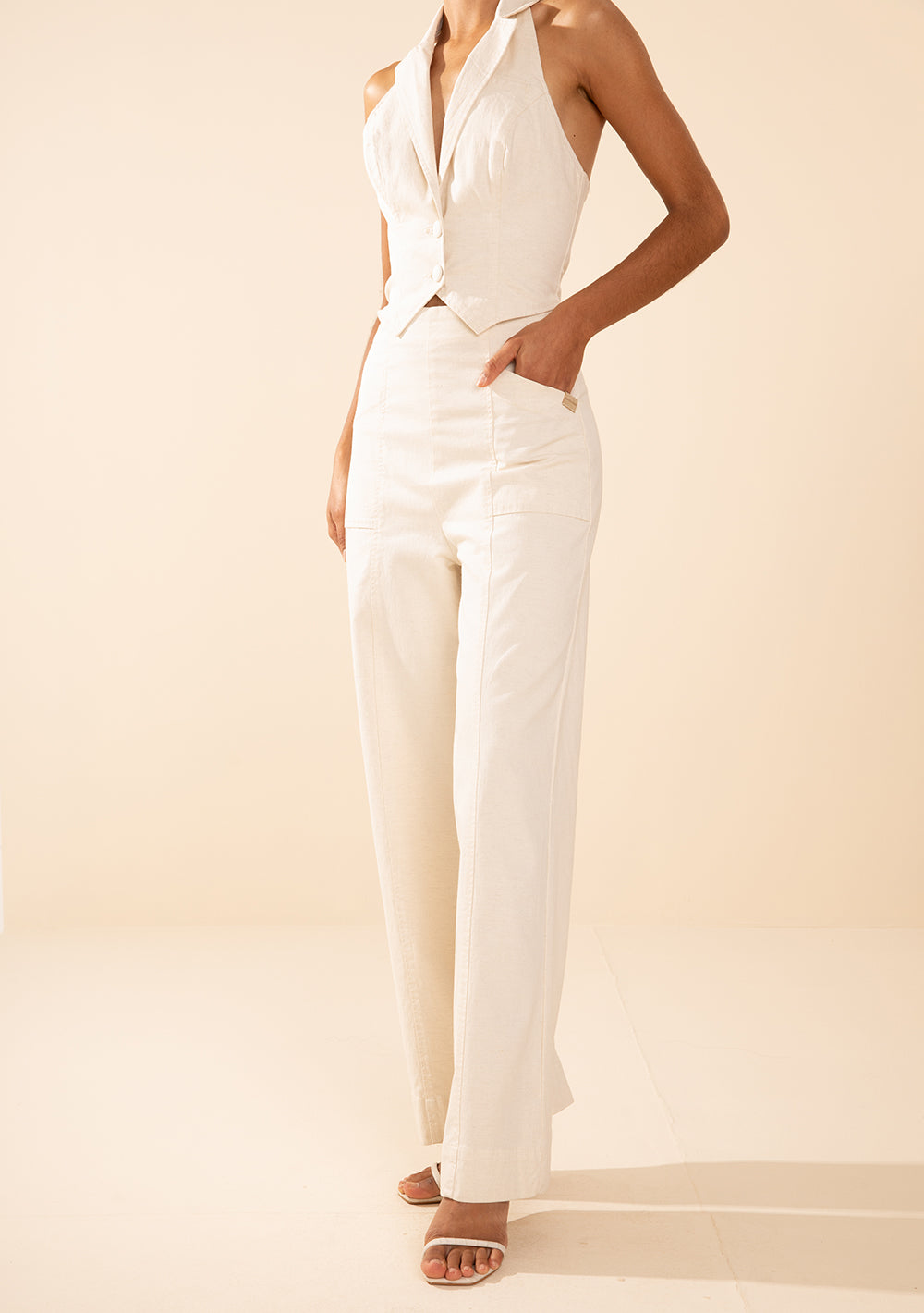 Enterizo Largo Ajustado Escote En V Sin Mangas