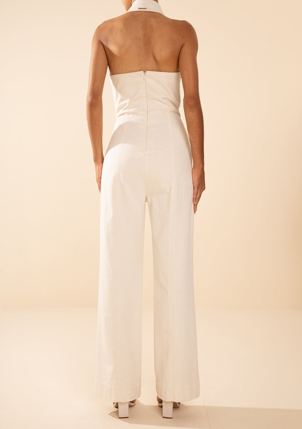 Enterizo Largo Ajustado Escote En V Sin Mangas