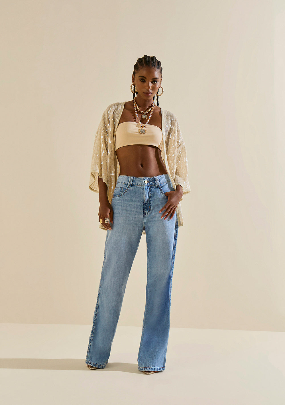 Jeans Wide Tiro Alto