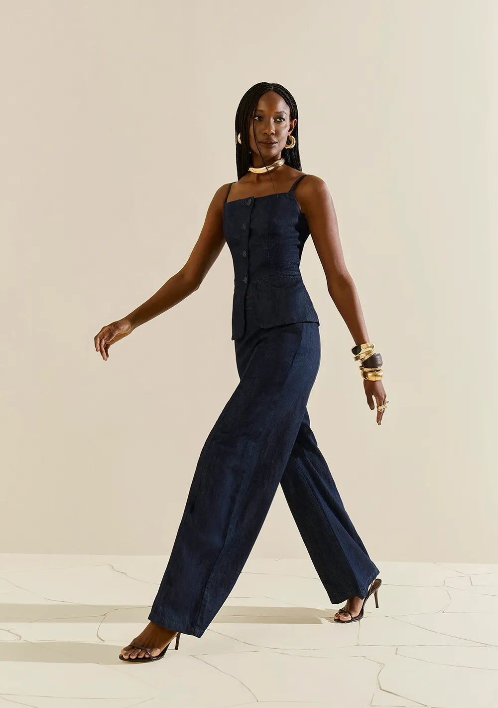 Pantalón Jeans Palazzo Tiro Alto