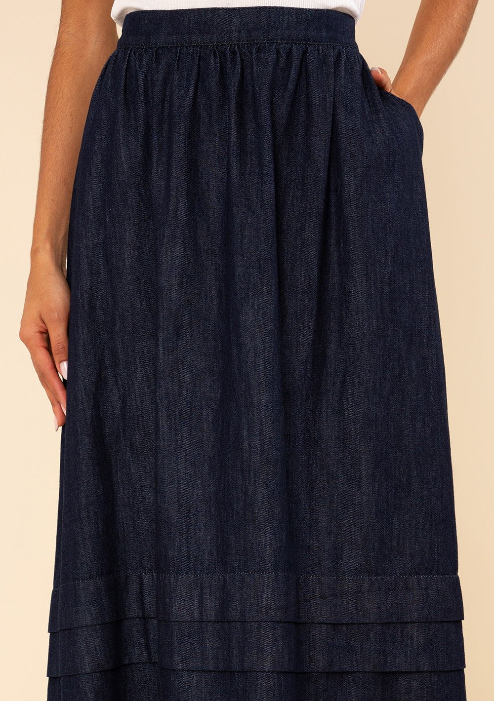 Pollera Jeans Midi Evasé Tiro Alto