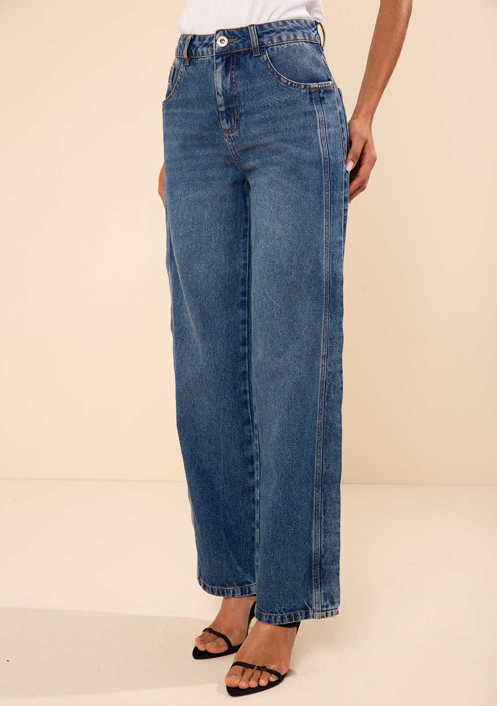 Pantalón Jeans Wide Tiro Medio