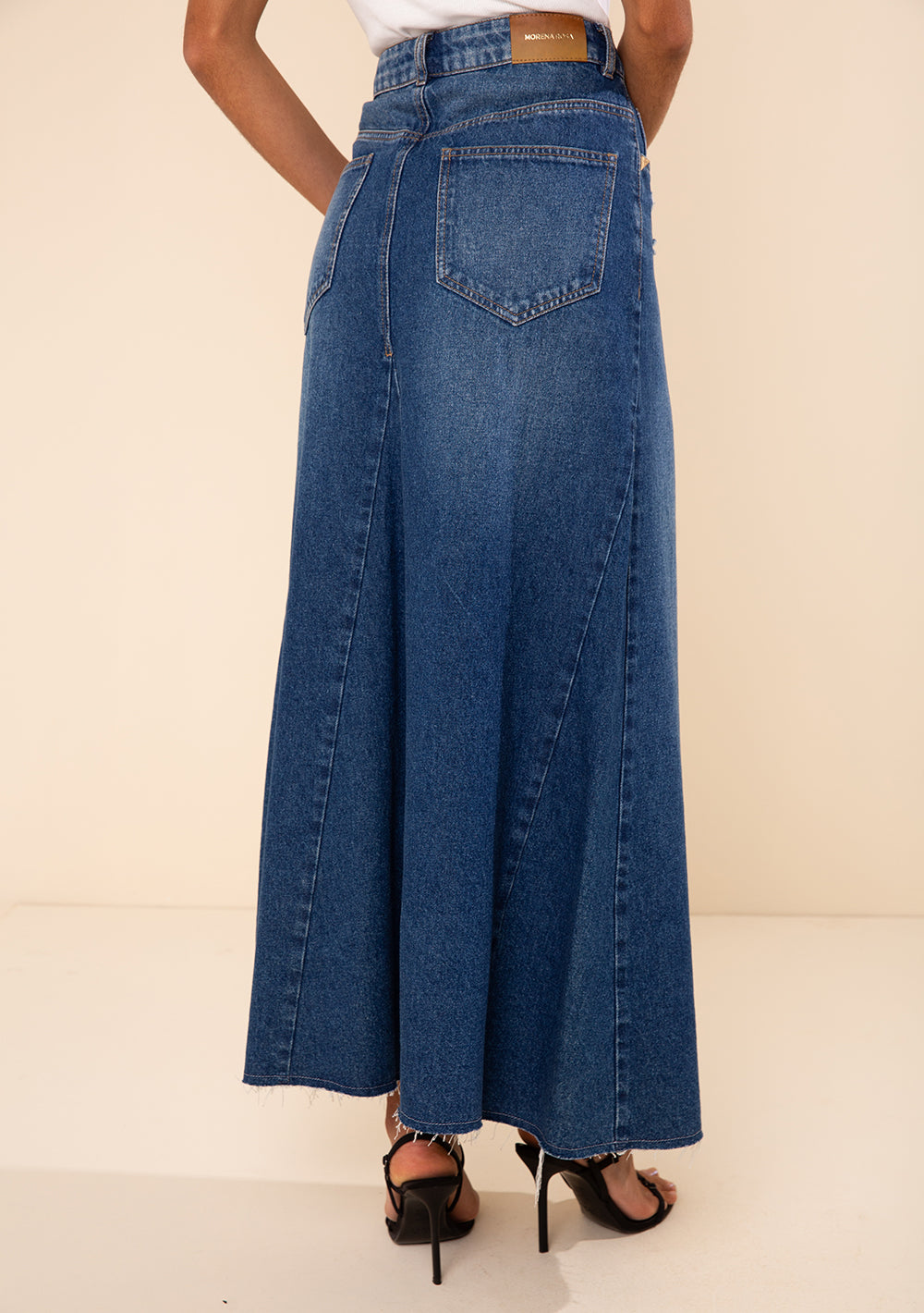 Pollera Jeans Evasé Larga Tiro Medio