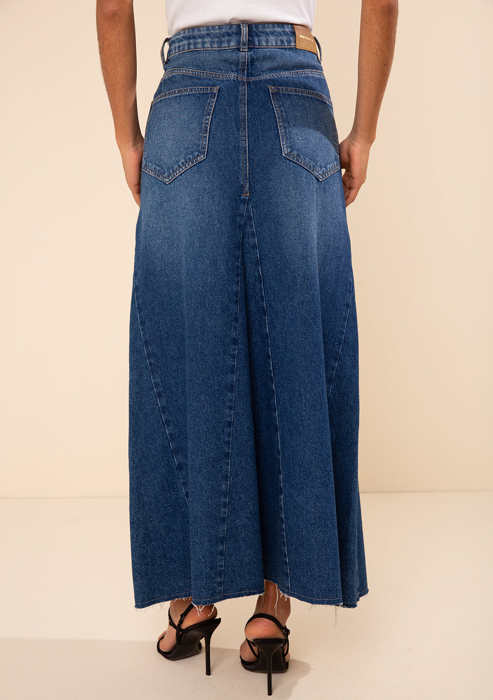 Pollera Jeans Evasé Larga Tiro Medio
