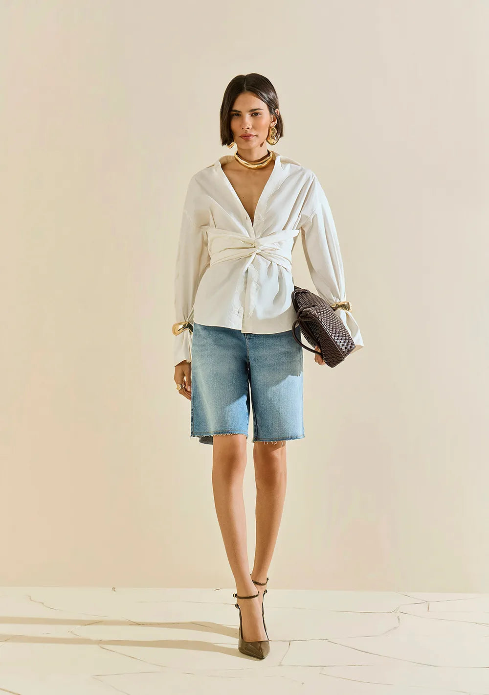 Bermuda Jeans Recta Tiro Medio