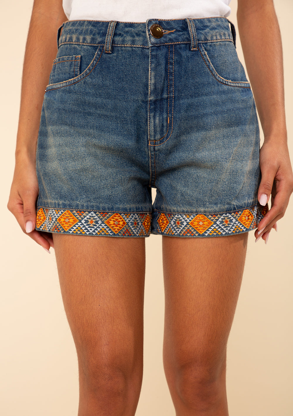 Shorts Jeans Recto Tiro Alto