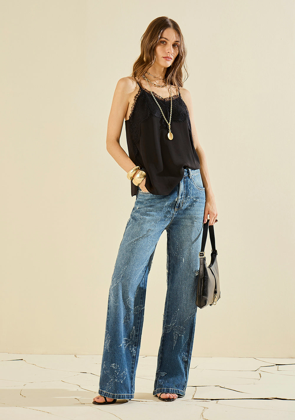 Jeans Wide Leg Tiro Alto