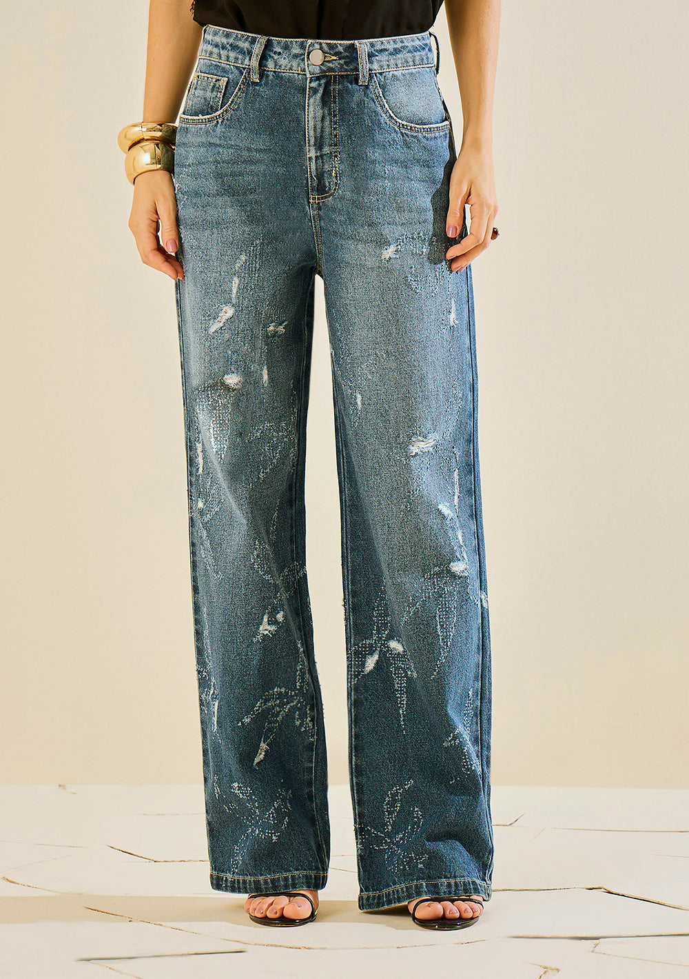 Jeans Wide Leg Tiro Alto