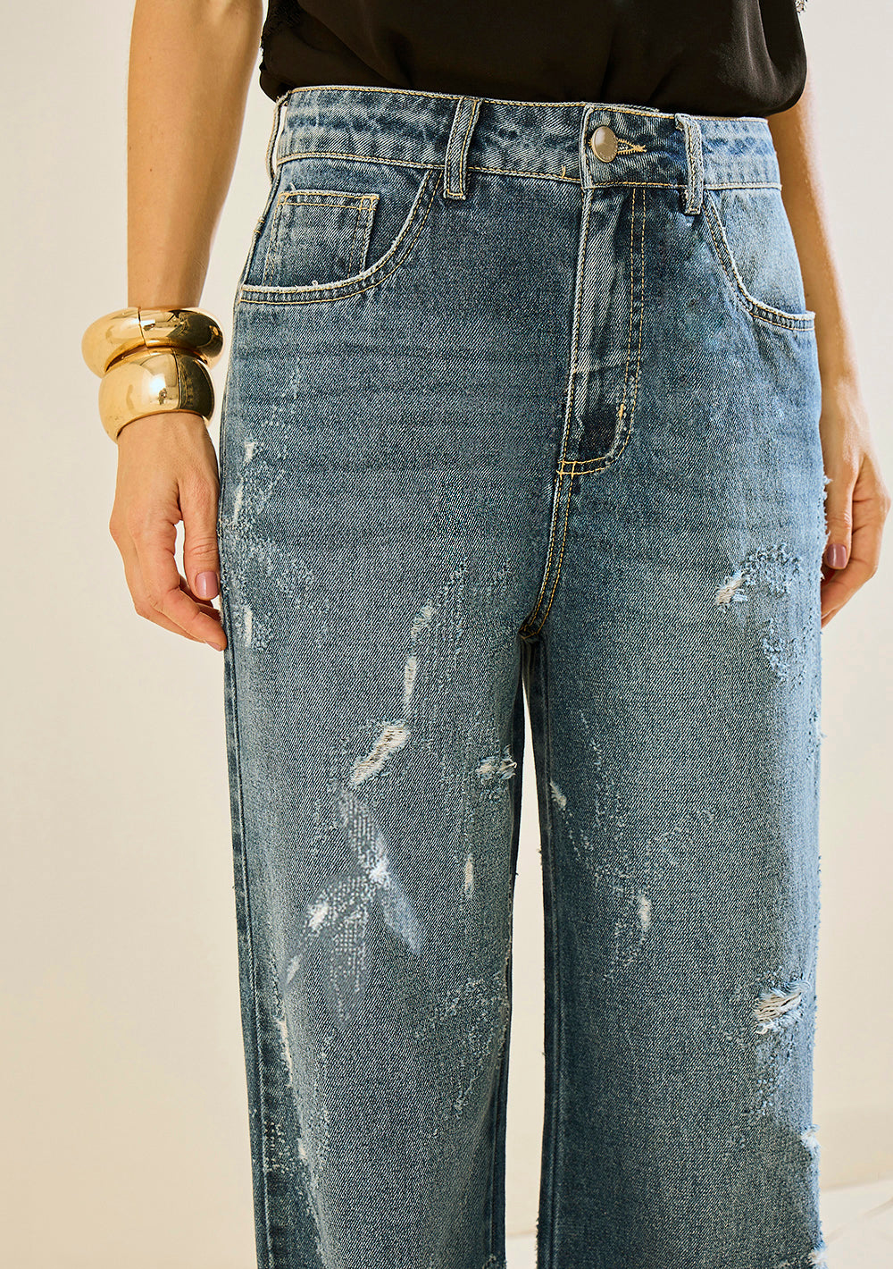 Jeans Wide Leg Tiro Alto