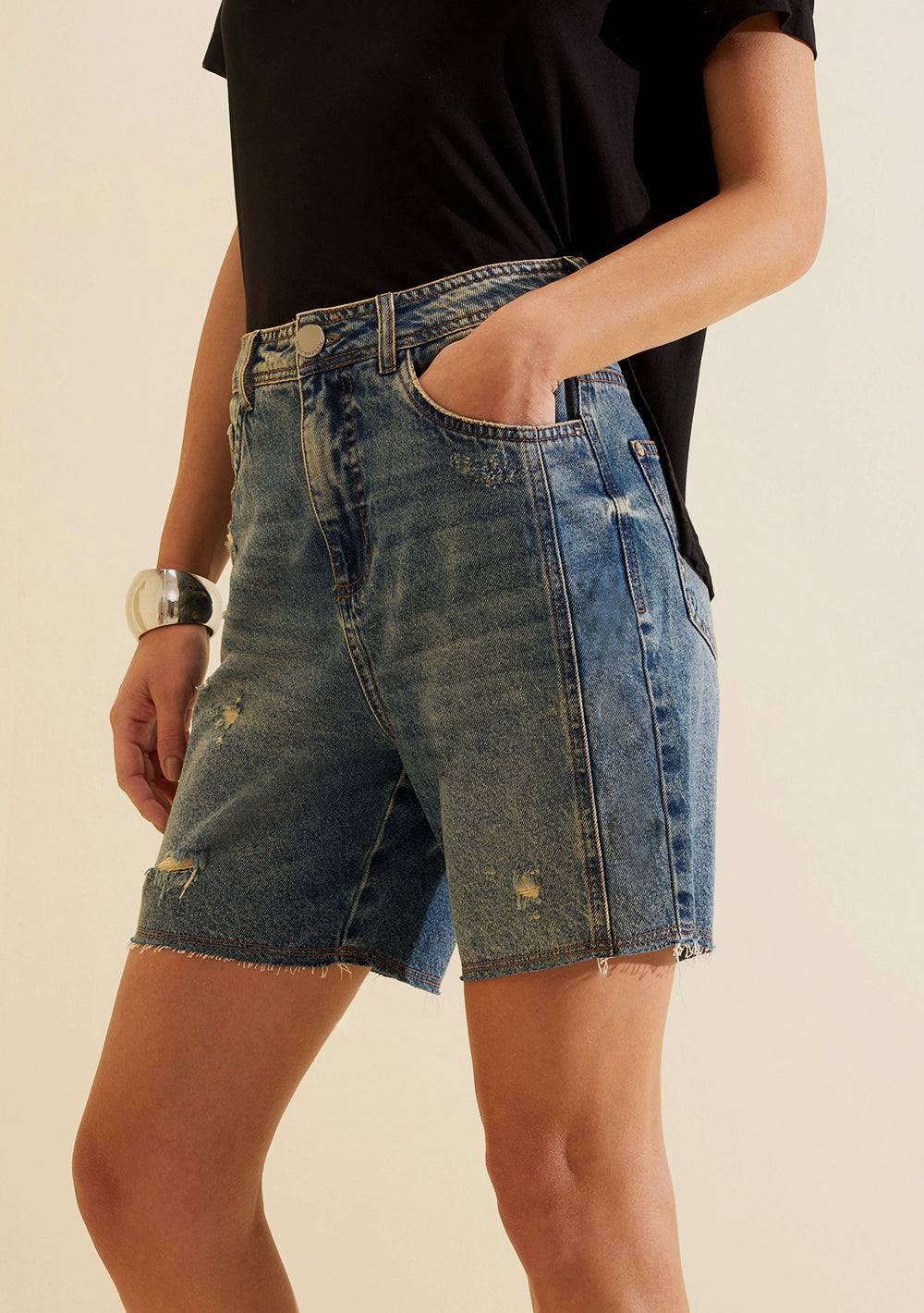Bermuda Jeans Recta Tiro Alto
