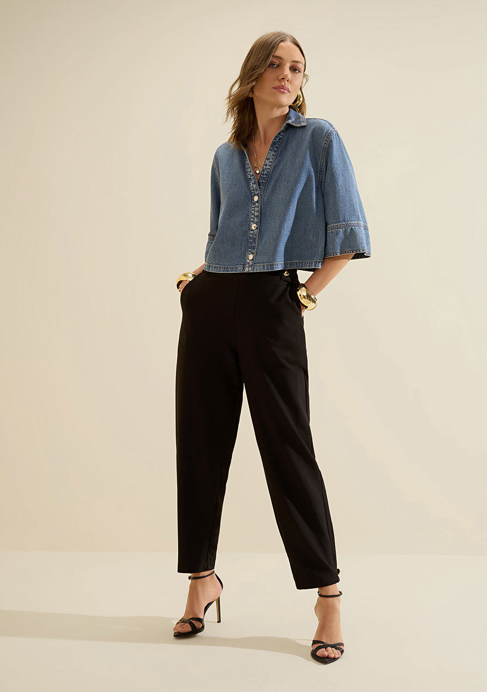 Camisa Cropped Suelta Polo Mangas 3/4