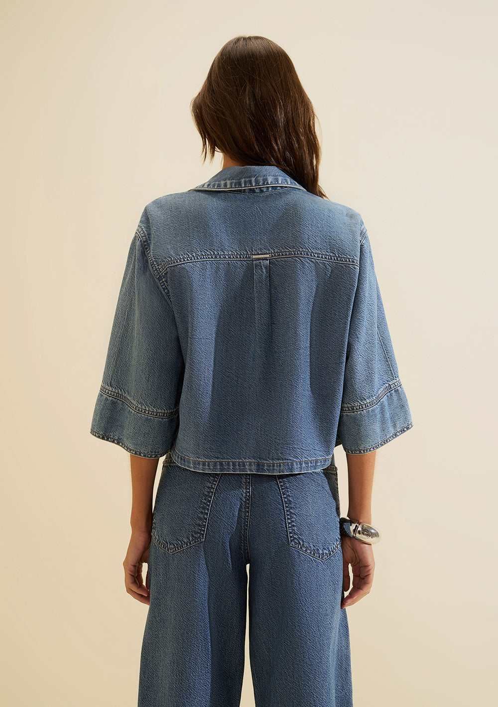 Camisa Cropped Suelta Polo Mangas 3/4
