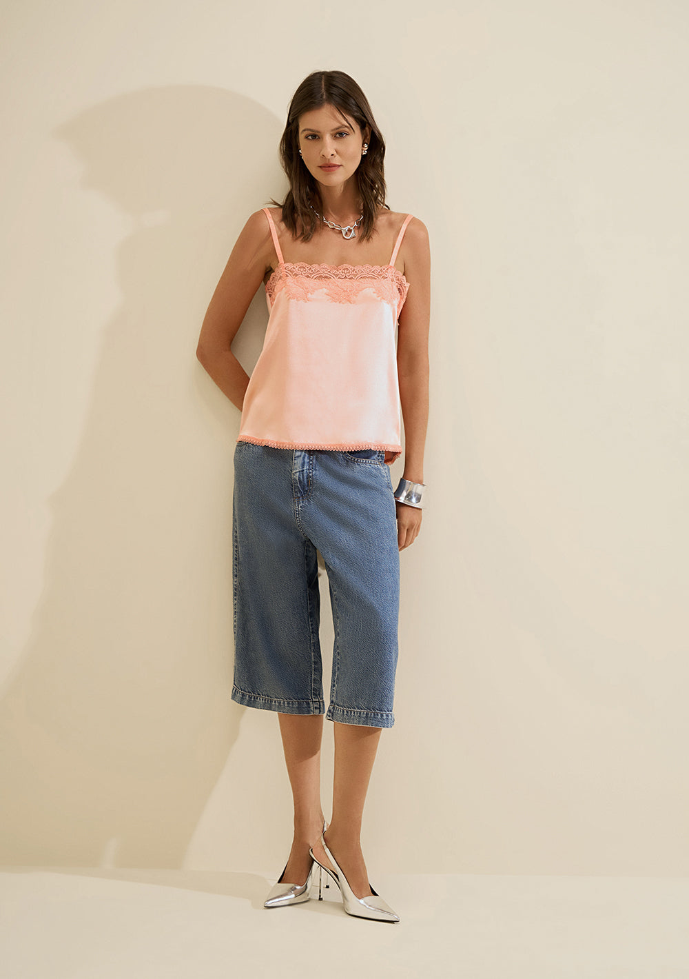 Bermuda Jeans Recta Tiro Alto