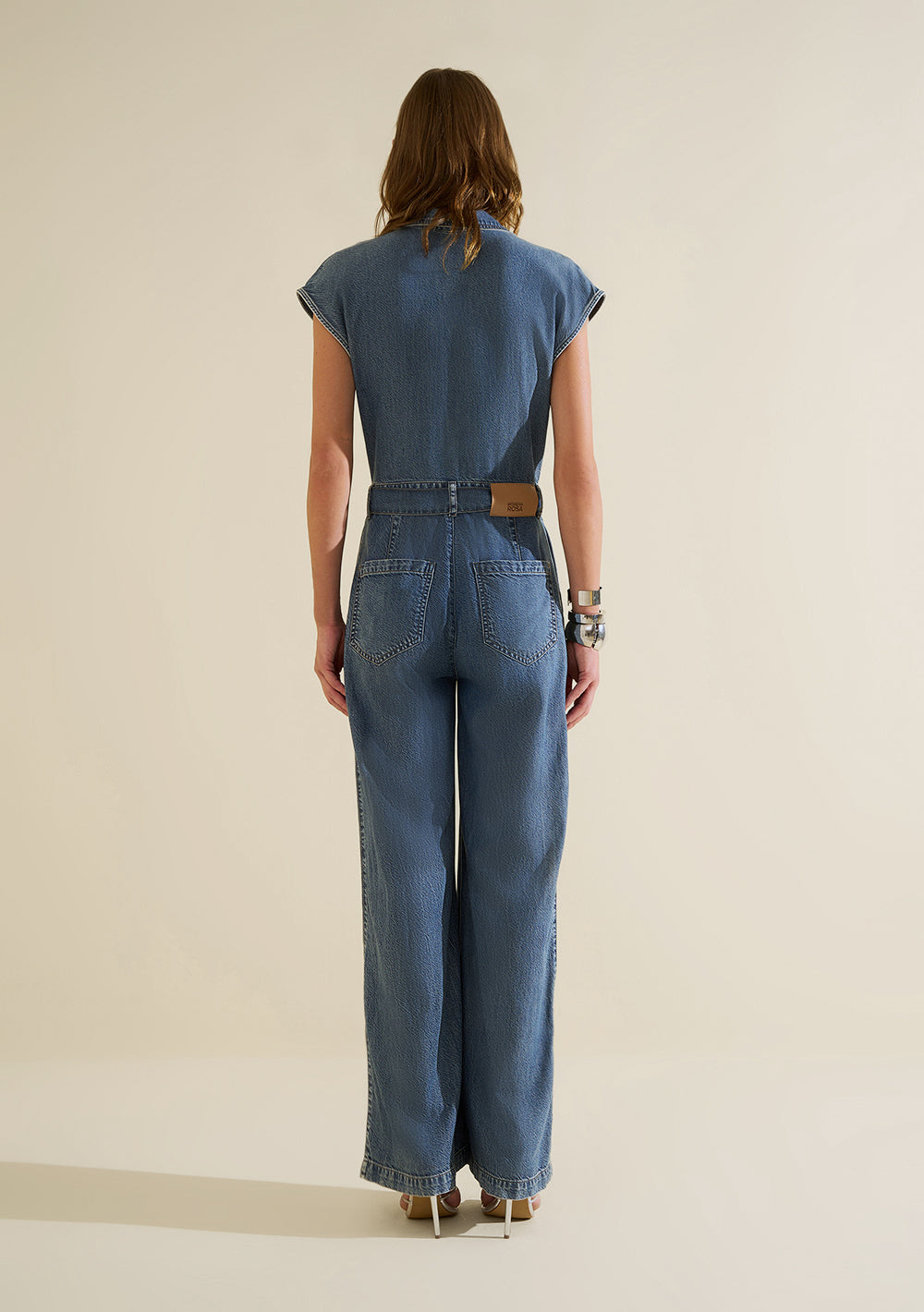 Enterizo Jeans Largo Suelto Escote en V Mangas Cortas