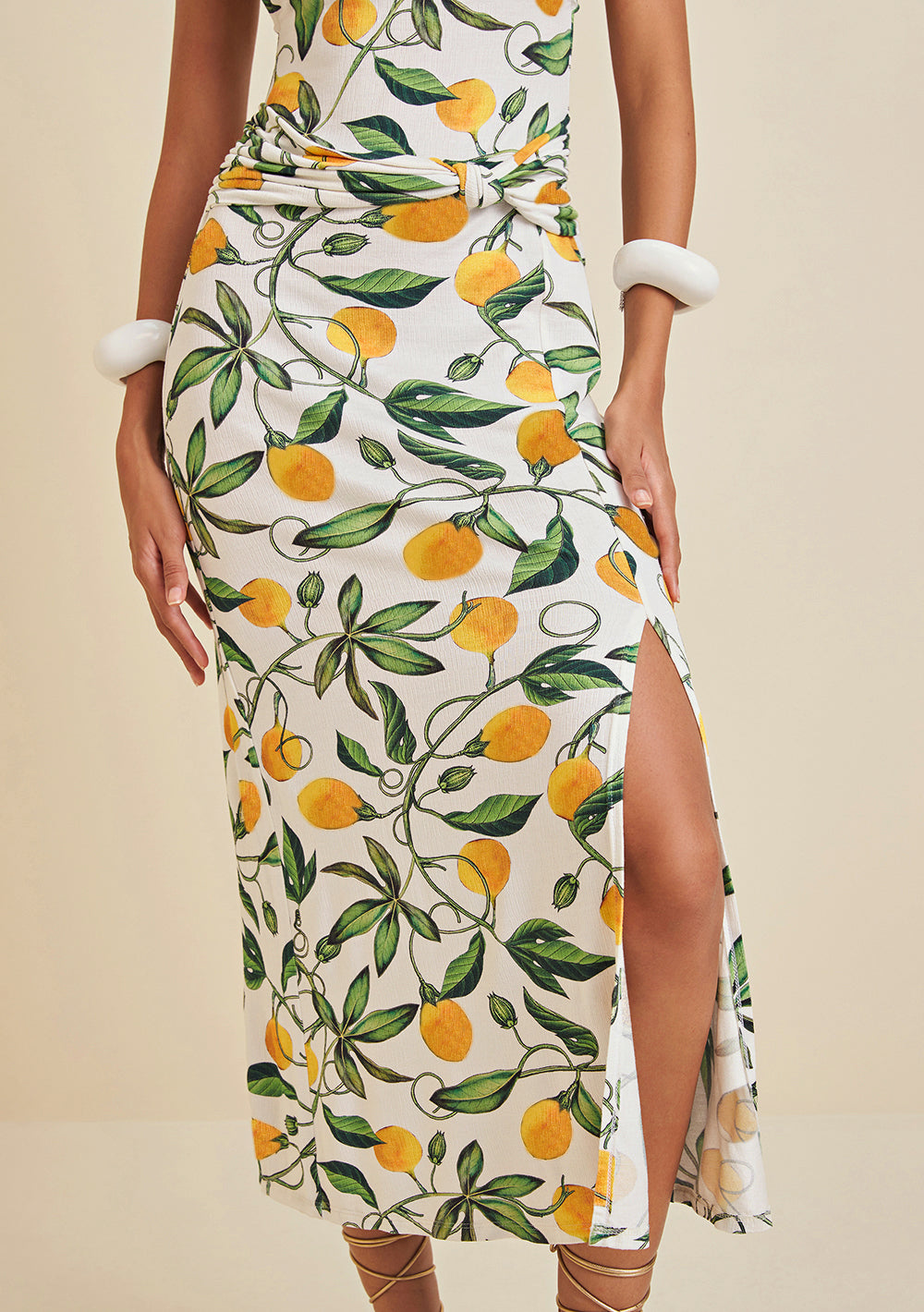 Vestido Midi Escote Redondo Con Abertura Lateral