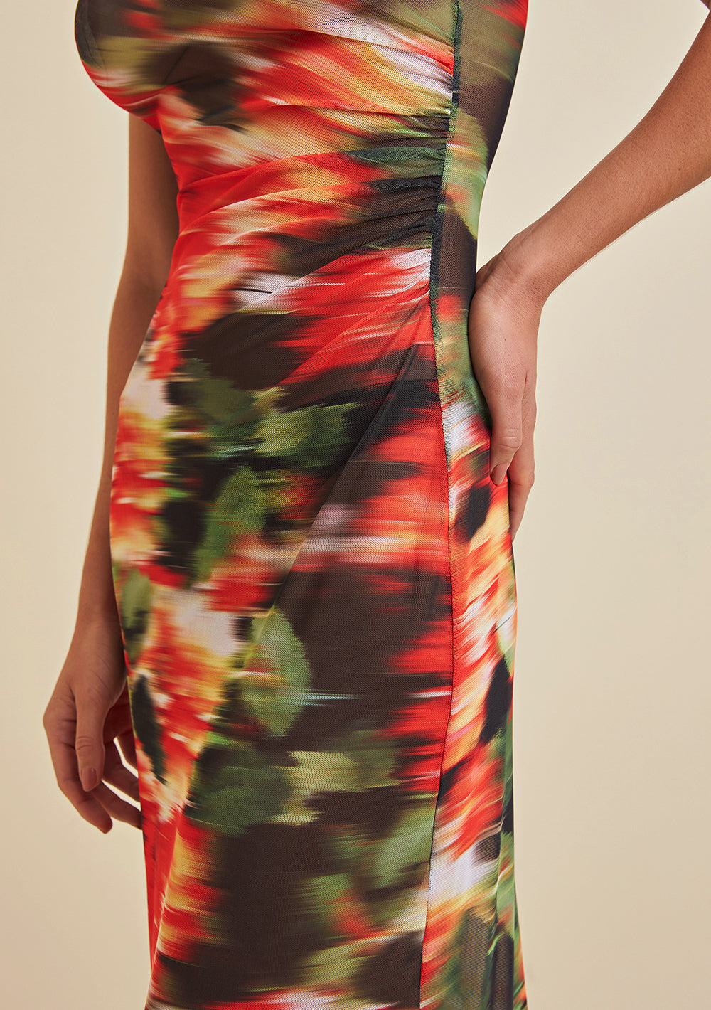 Vestido Midi Escote Cuadrado Con Fruncido