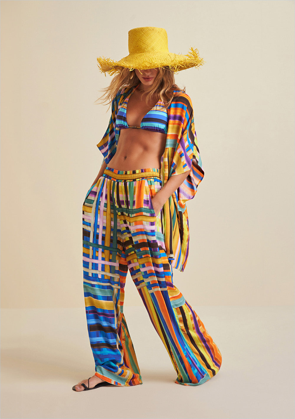 Pantalón Palazzo Con Cintura Elástica Con Bolsillo