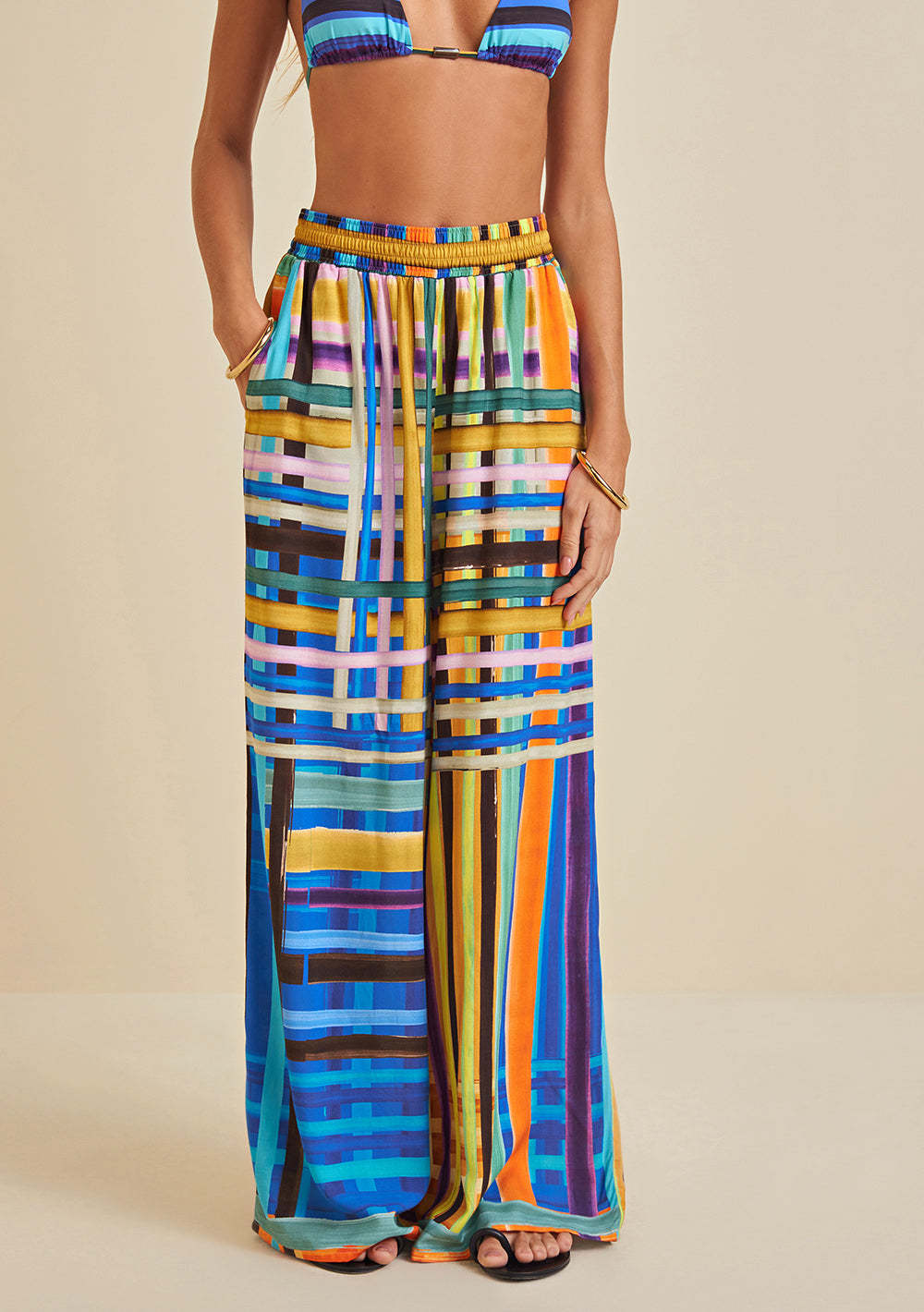 Pantalón Palazzo Con Cintura Elástica Con Bolsillo