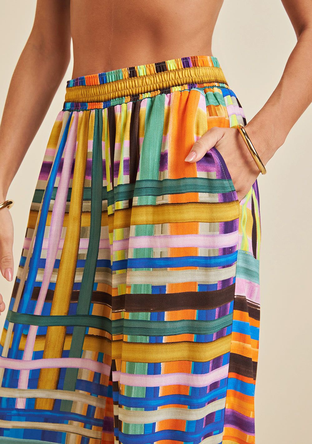 Pantalón Palazzo Con Cintura Elástica Con Bolsillo