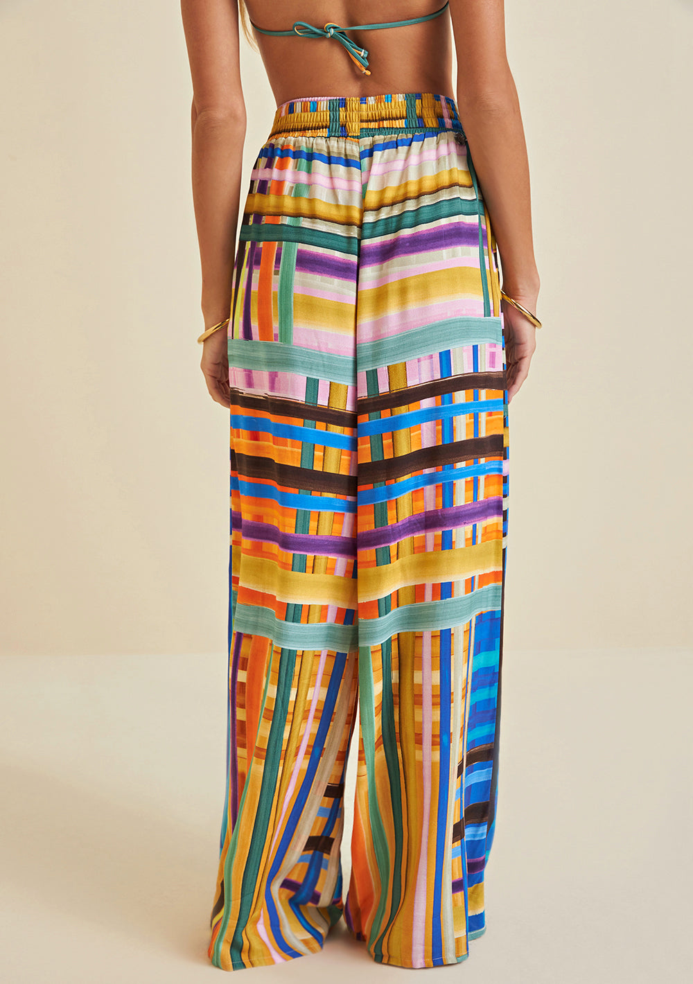 Pantalón Palazzo Con Cintura Elástica Con Bolsillo