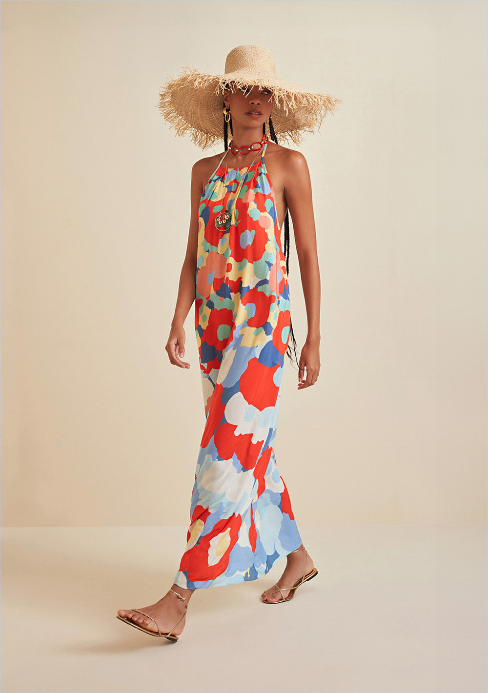 Vestido Largo Cuello Francés Con Fruncido