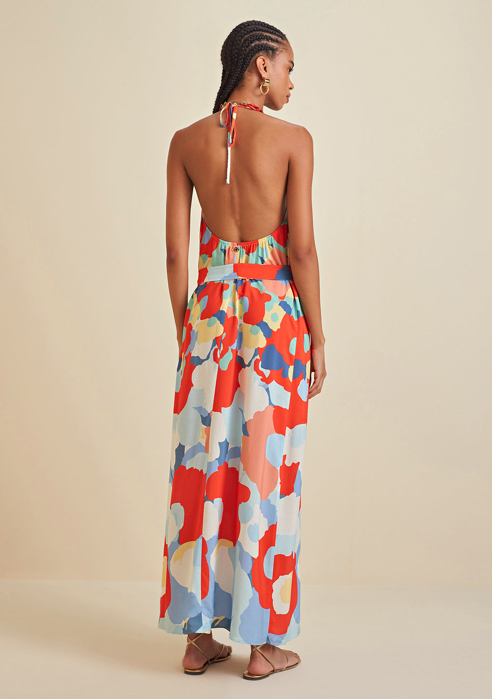 Vestido Largo Cuello Francés Con Fruncido