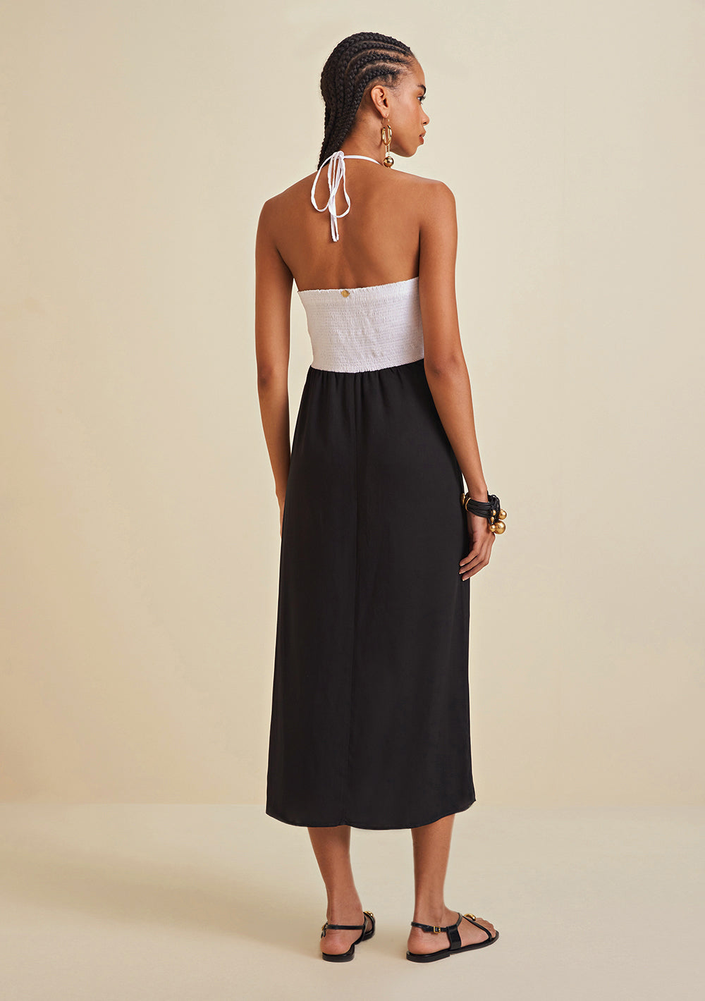 Vestido Midi Cuello Francés Detalle en el Cuello