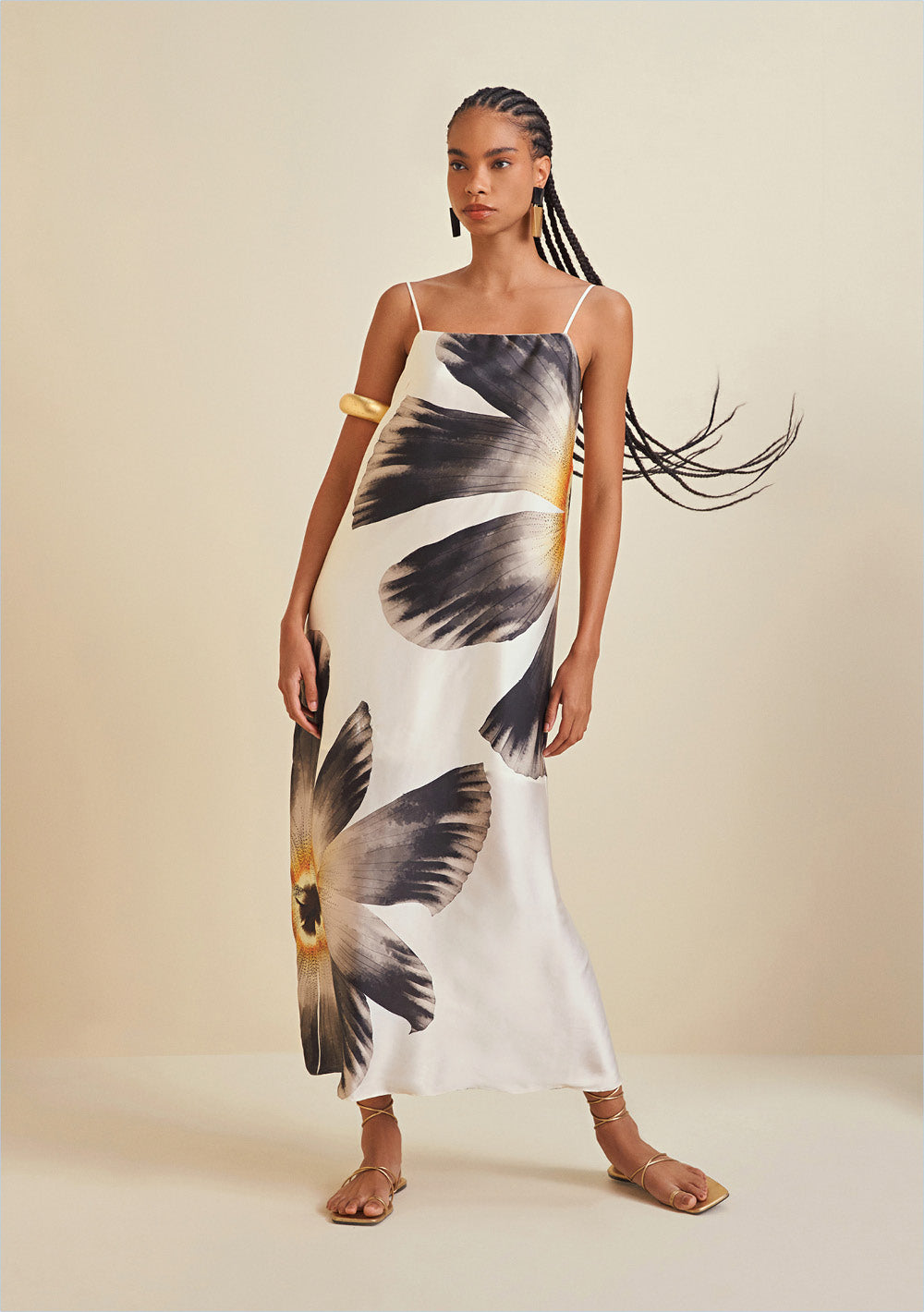 Vestido Largo Escote Recto Estampa Frontal