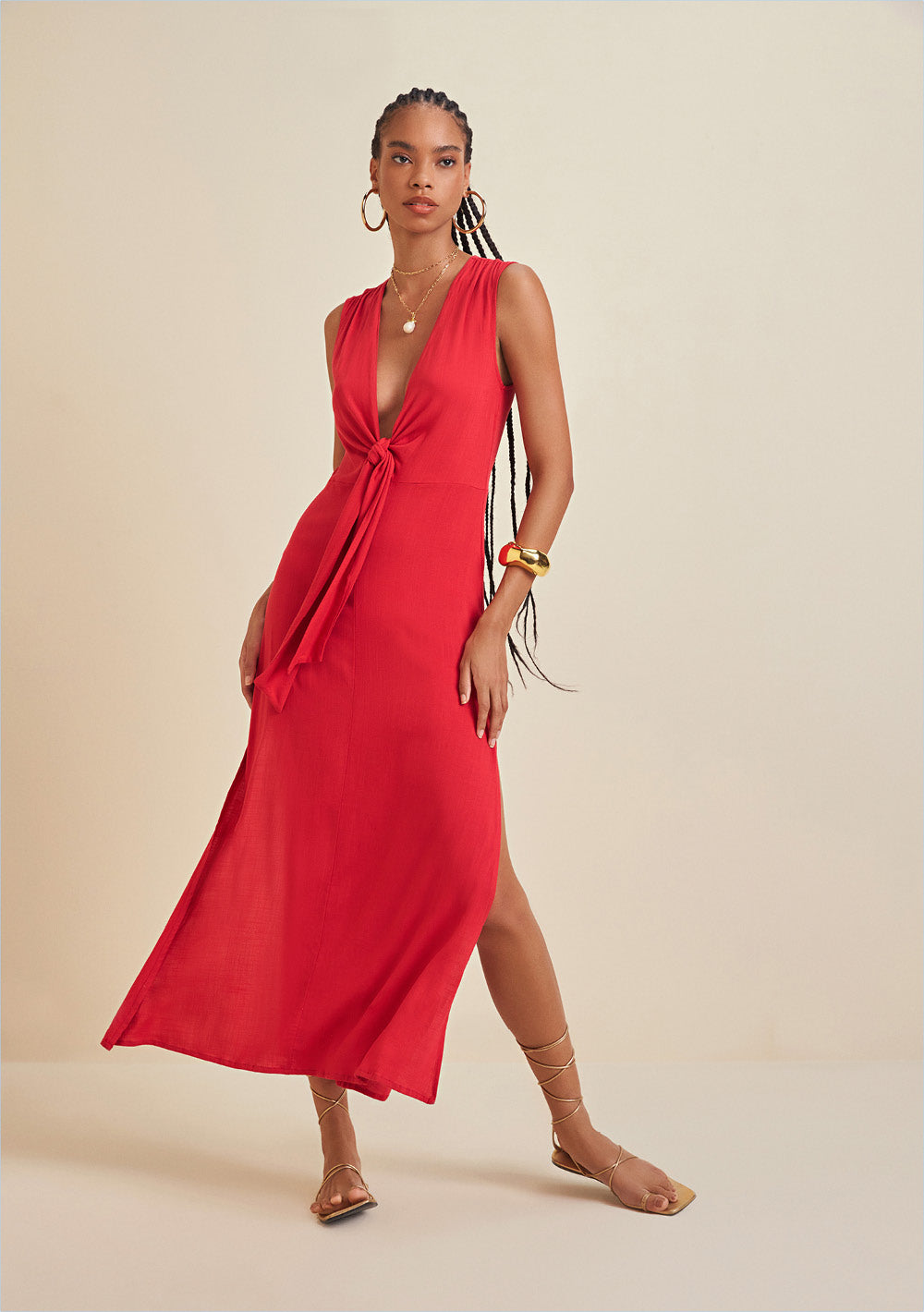 Vestido Largo Escote en V Abertura Frente