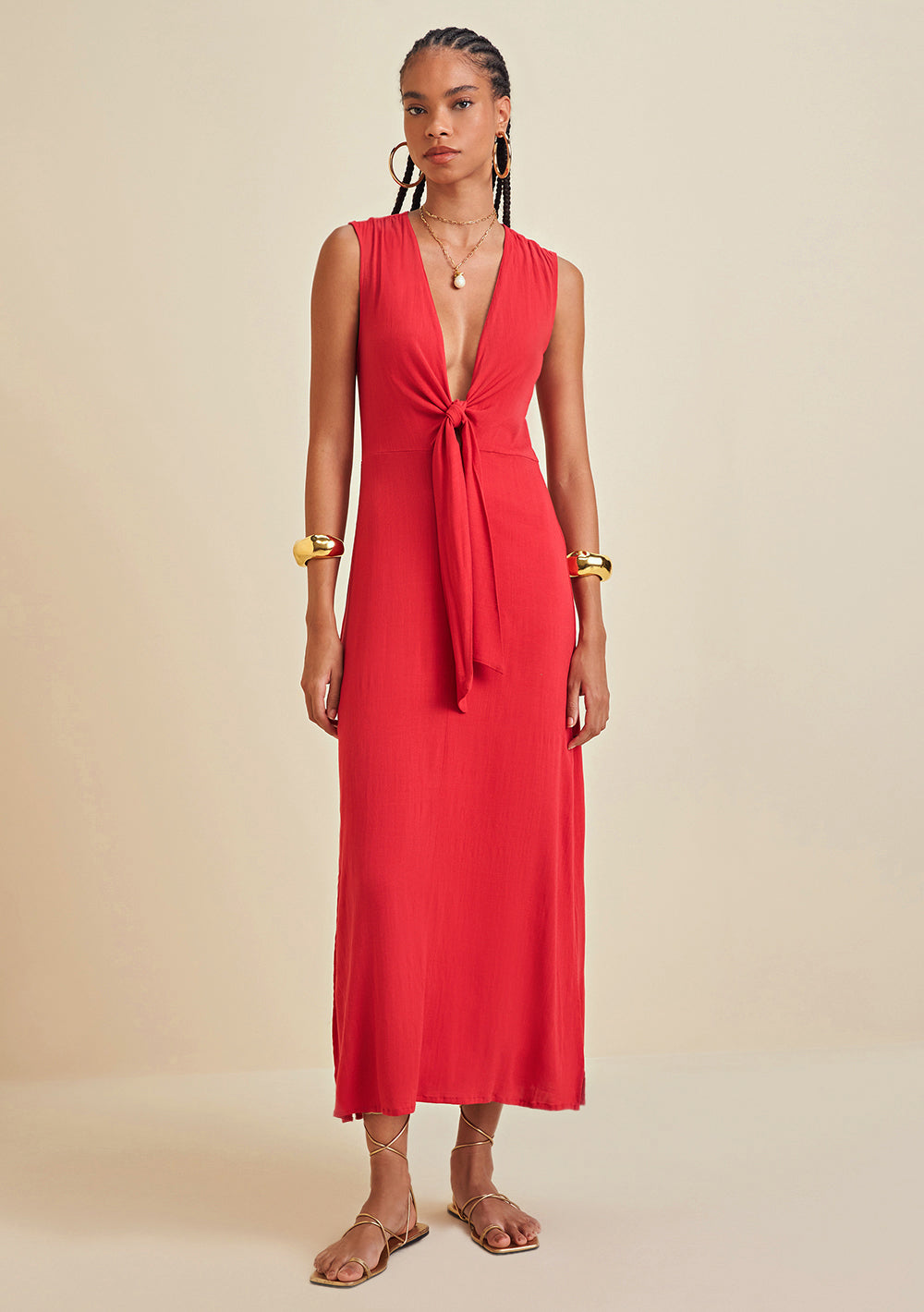 Vestido Largo Escote en V Abertura Frente