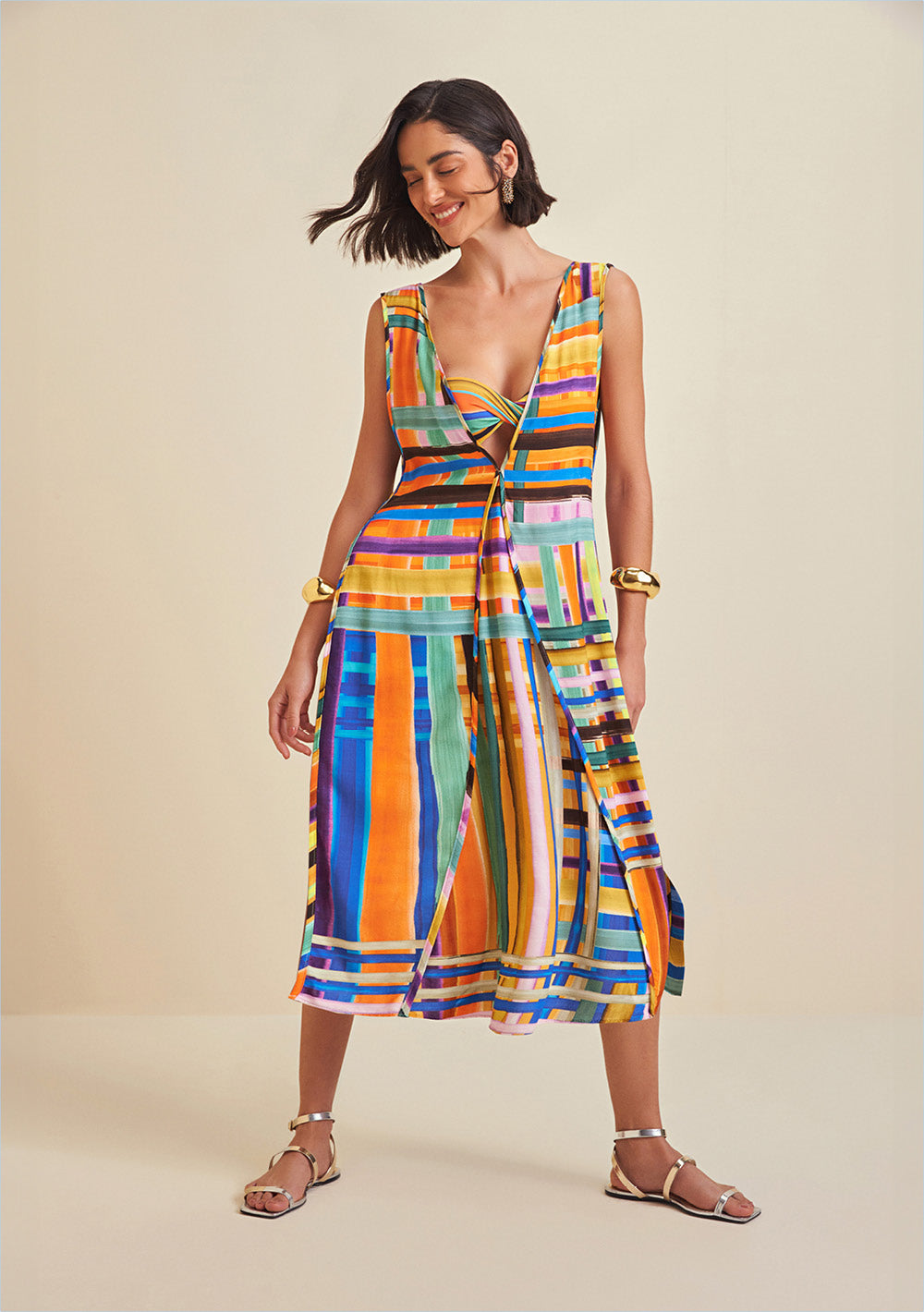 Vestido Suelto Escote en V Sin Mangas Midi