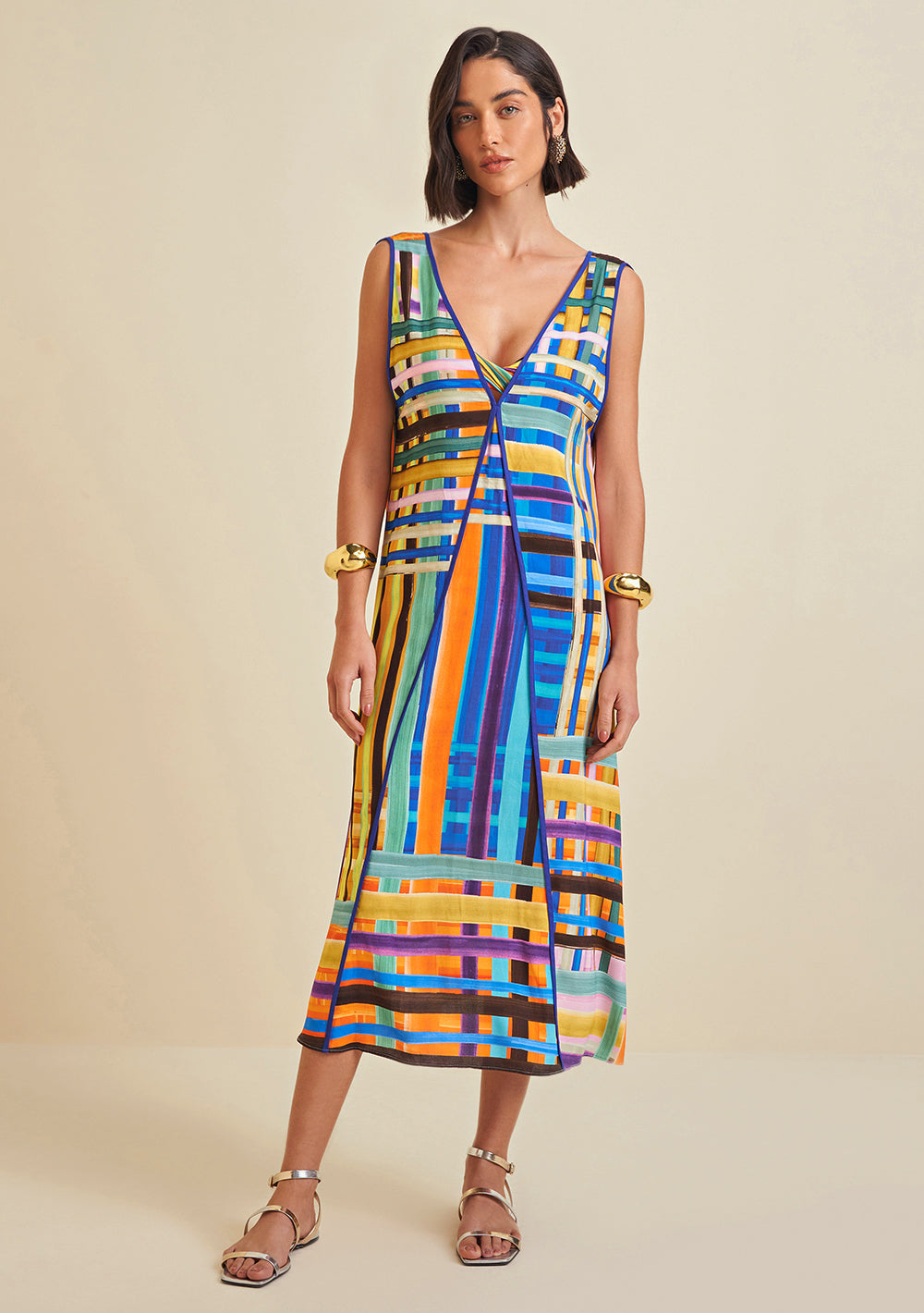 Vestido Suelto Escote en V Sin Mangas Midi