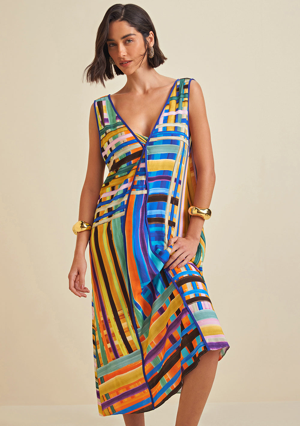 Vestido Suelto Escote en V Sin Mangas Midi