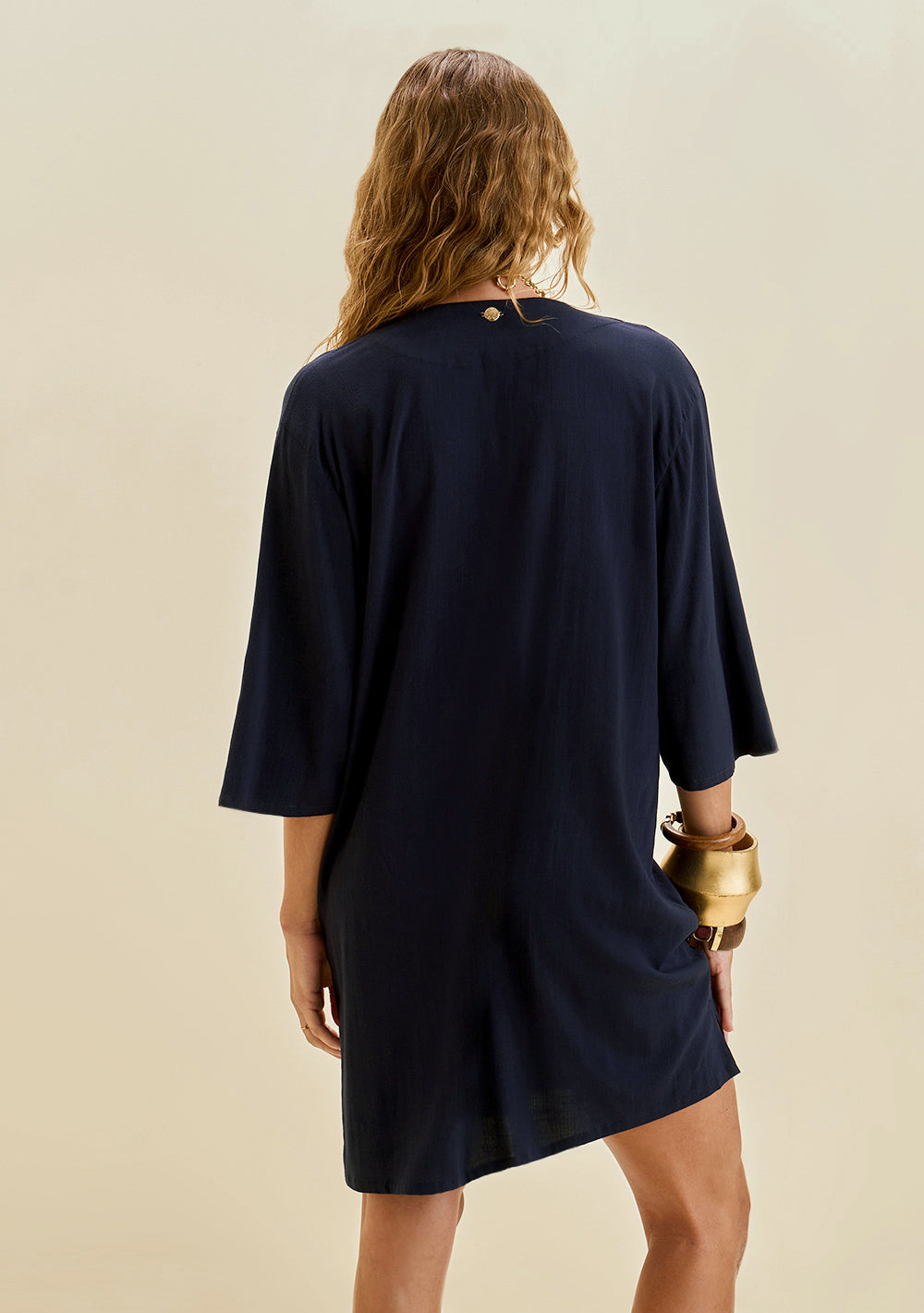 Vestido Suelto Escote en V Mangas 7/8 Corto