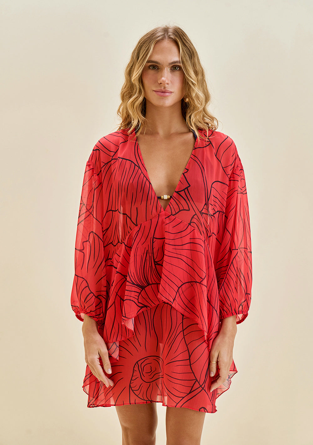 Vestido Suelto Escote en V Mangas 7/8 Corto
