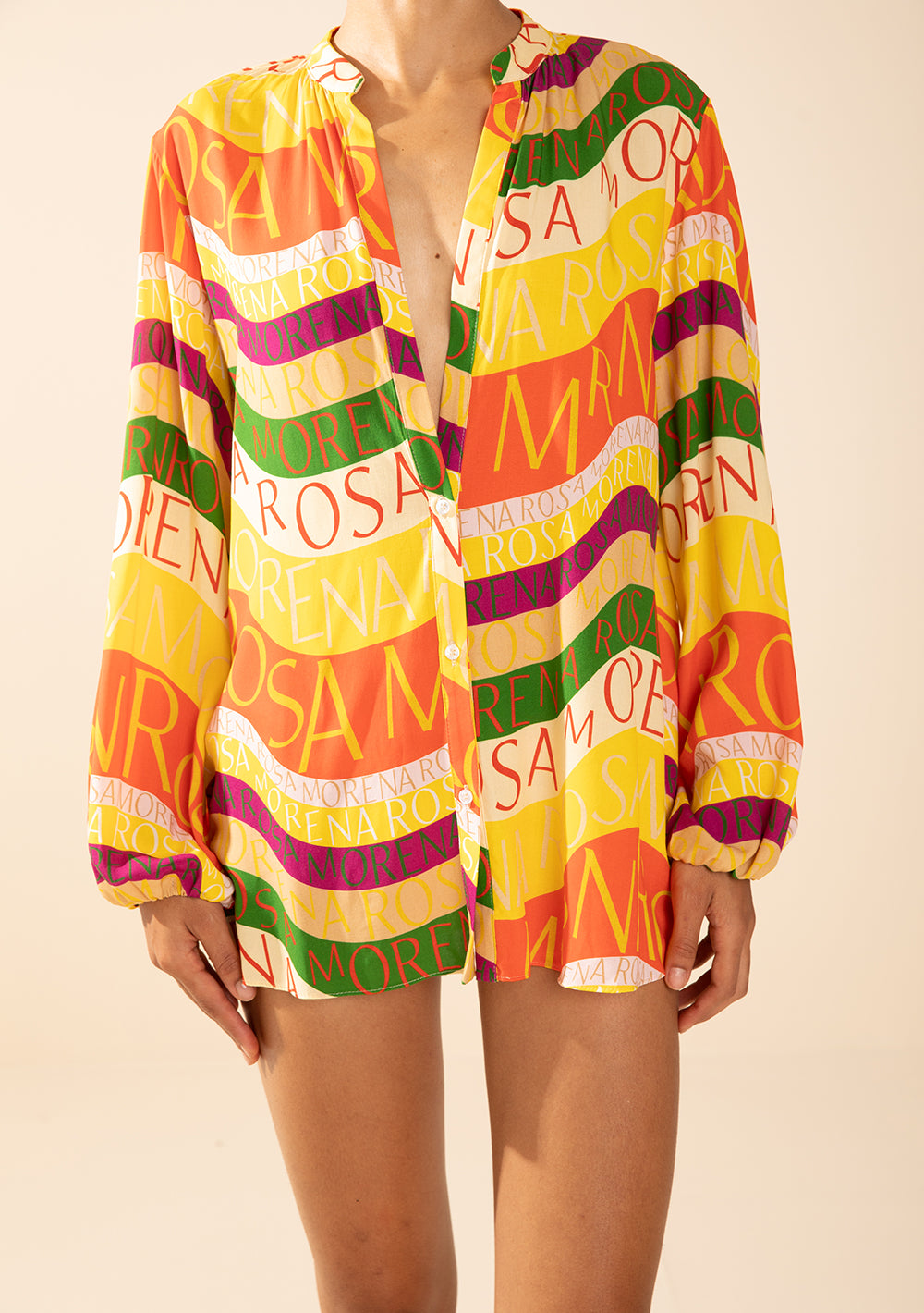 Camisa Suelta Cuello Mao Mangas Largas