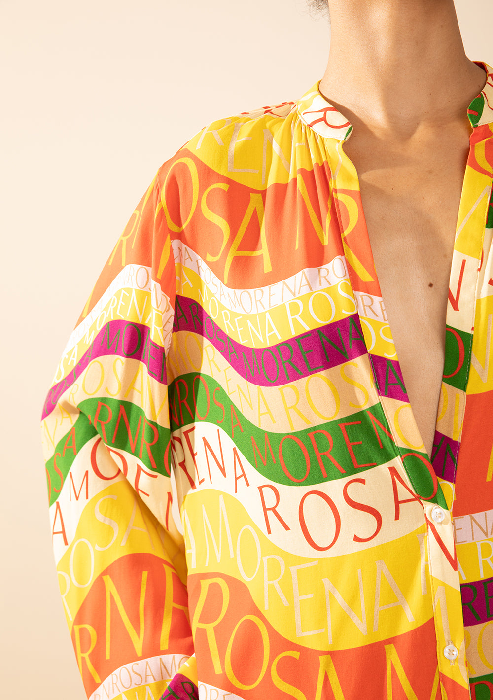 Camisa Suelta Cuello Mao Mangas Largas