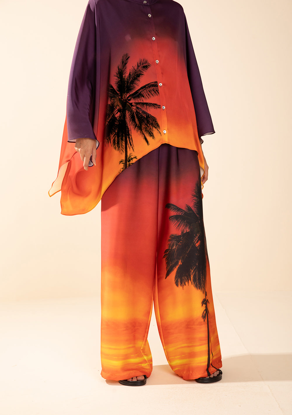 Camisa Suelta Cuello Mao Mangas Largas