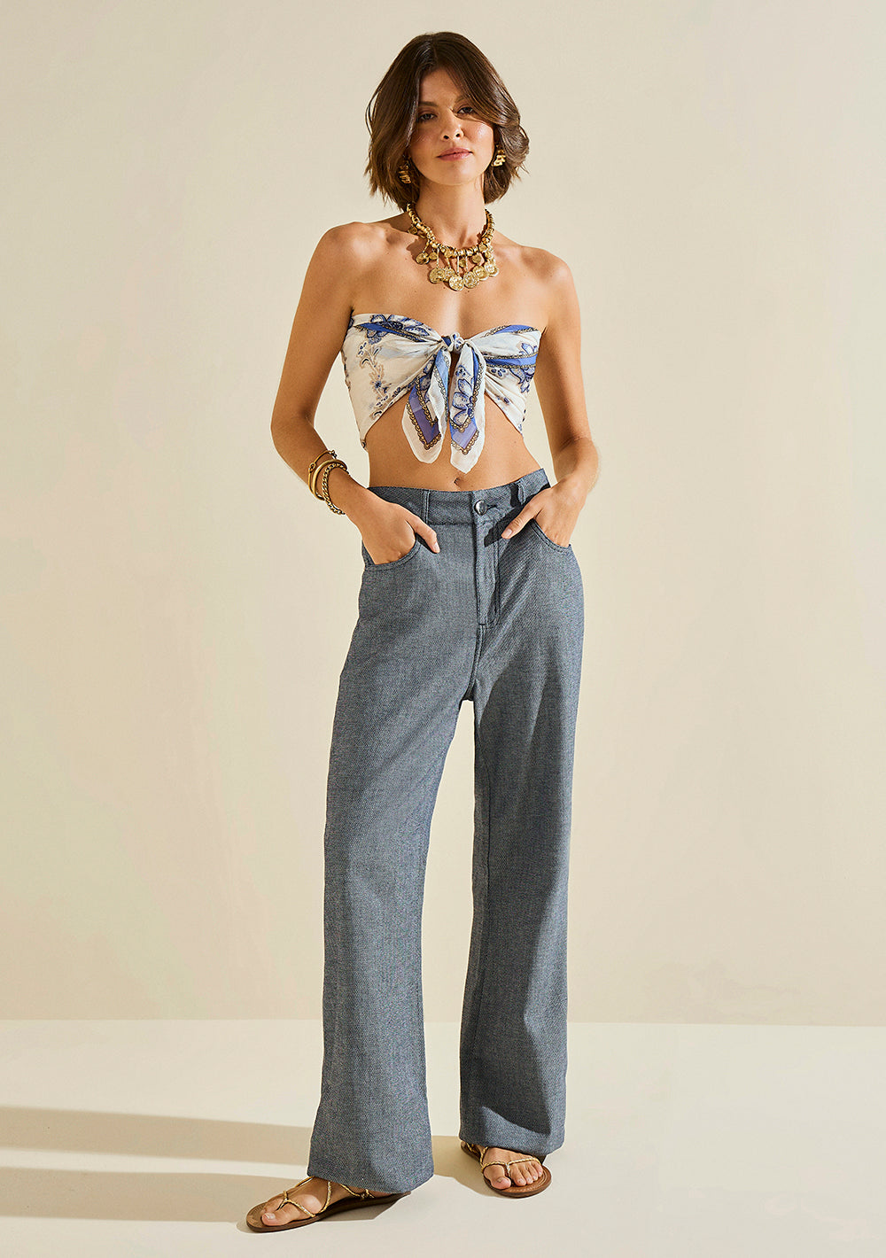 Jeans Flare Tiro Alto