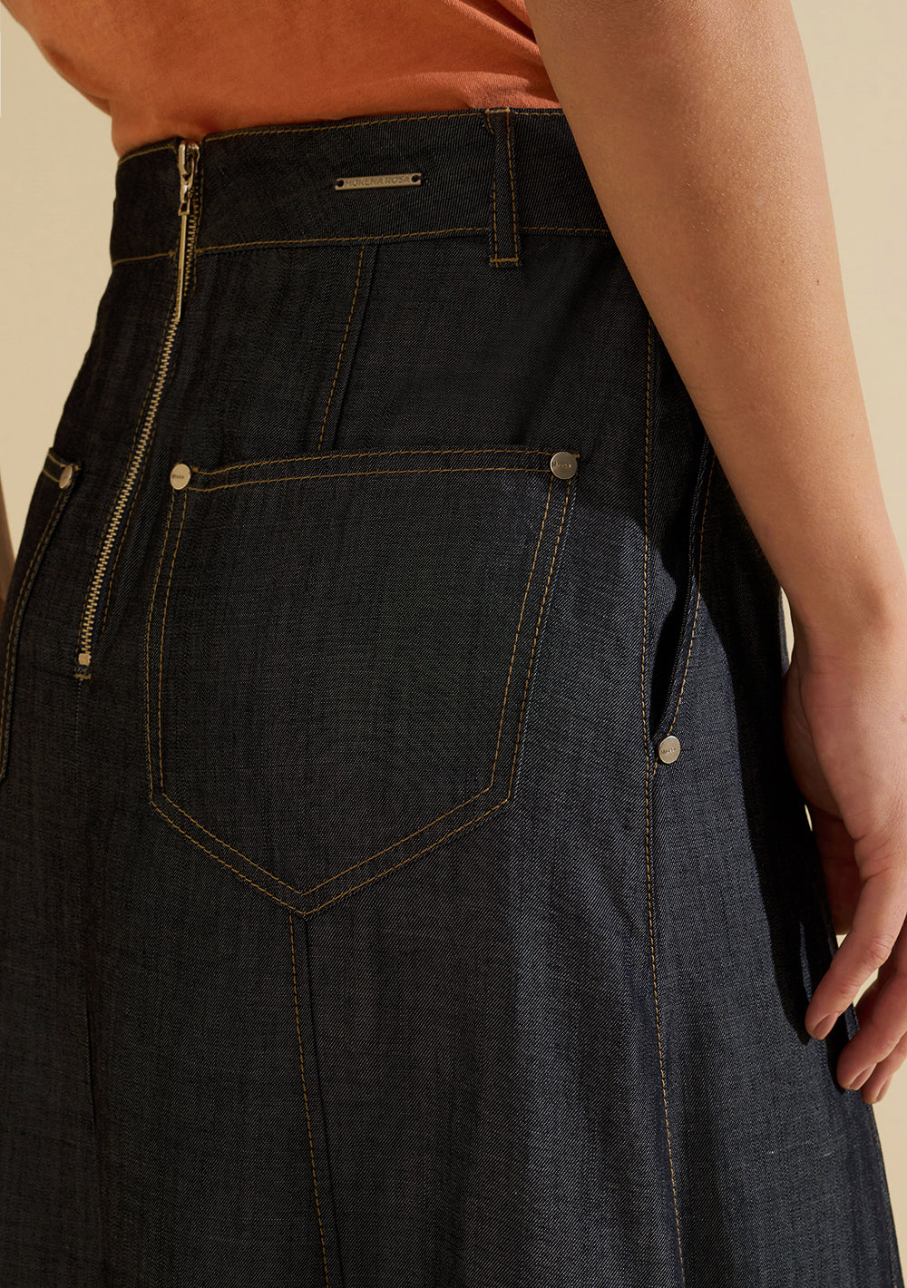 Pollera Jeans Midi Evasé Tiro Alto