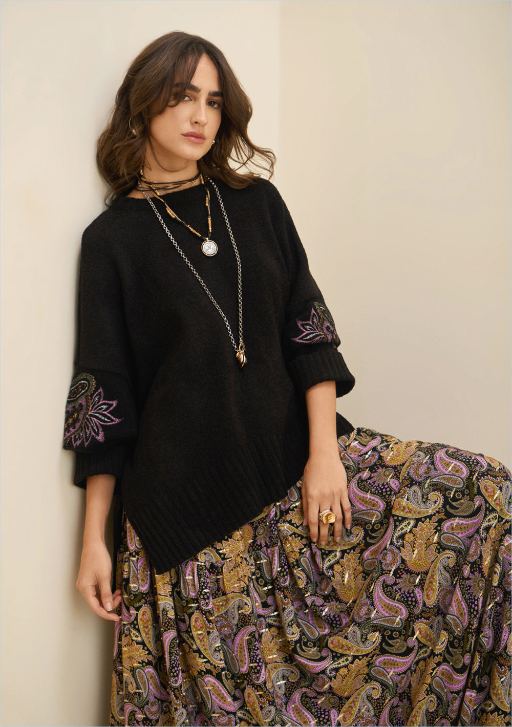 Blusa Suelta Escote Redondo Mangas Largas