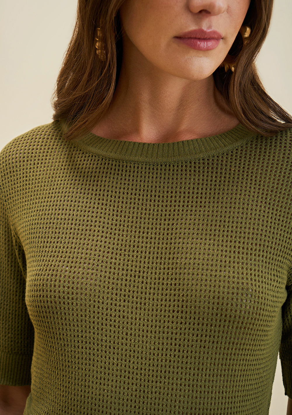 Blusa Ajustada Escote Redondo Mangas Cortas