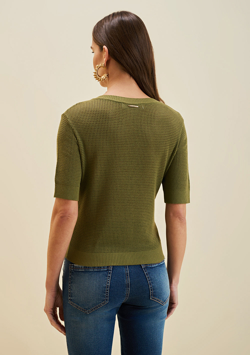 Blusa Ajustada Escote Redondo Mangas Cortas