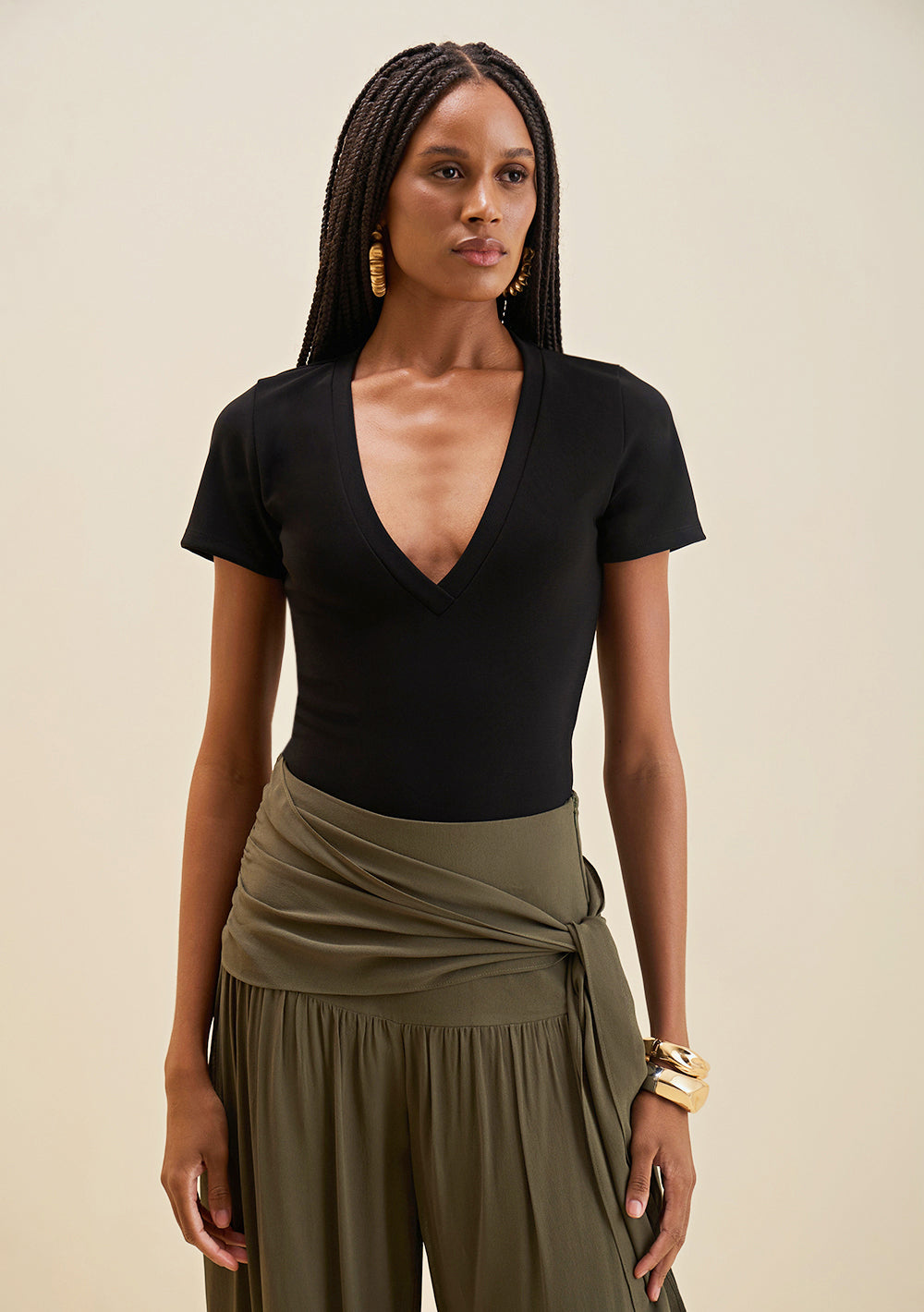 Body Escote En V Mangas Cortas