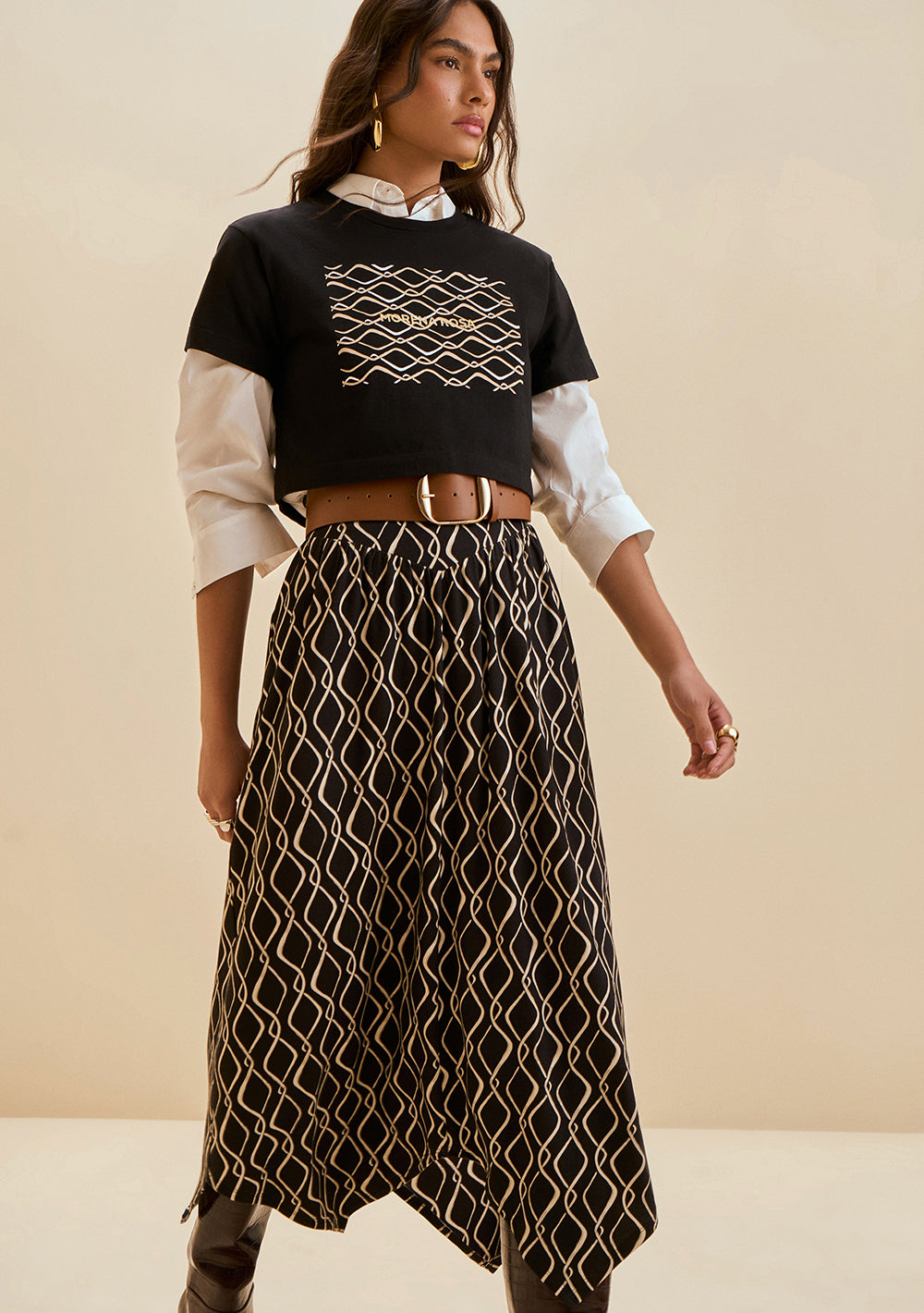 Blusa Suelta Escote Redondo Mangas Cortas Cropped