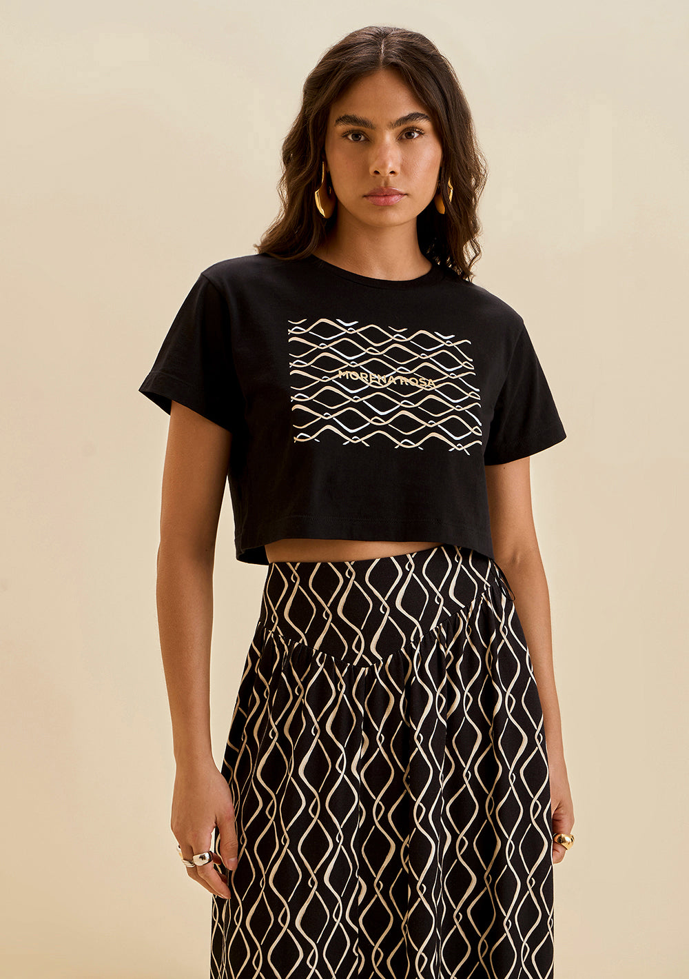 Blusa Suelta Escote Redondo Mangas Cortas Cropped