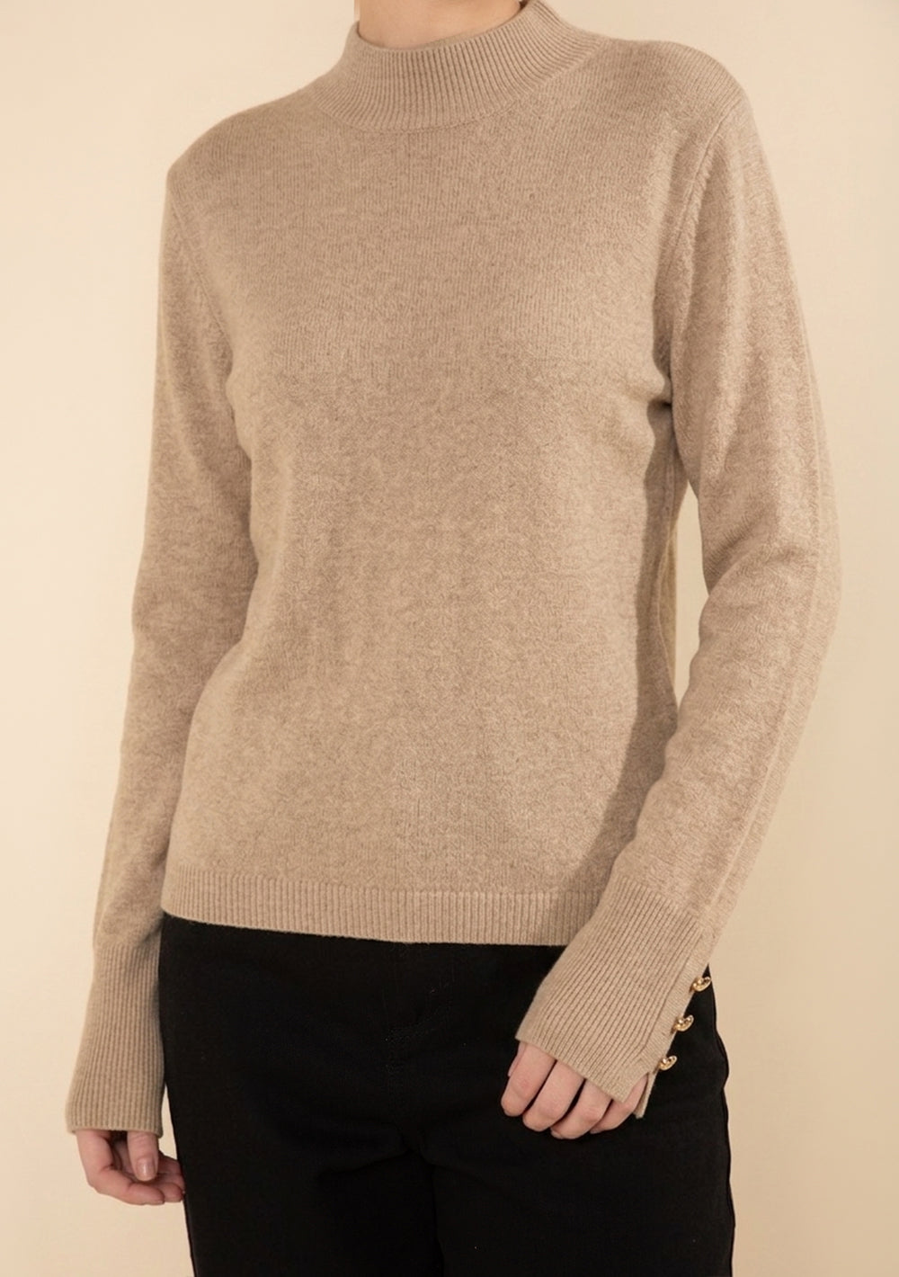 Blusa Ajustada Cuello Alto Mangas Largas