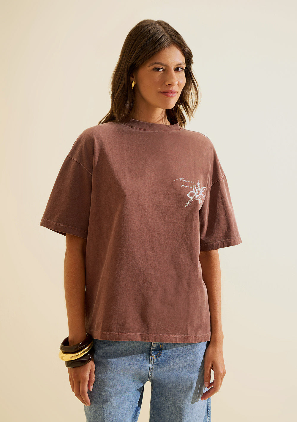 Camiseta Suelta Cuello Redondo Mangas Cortas